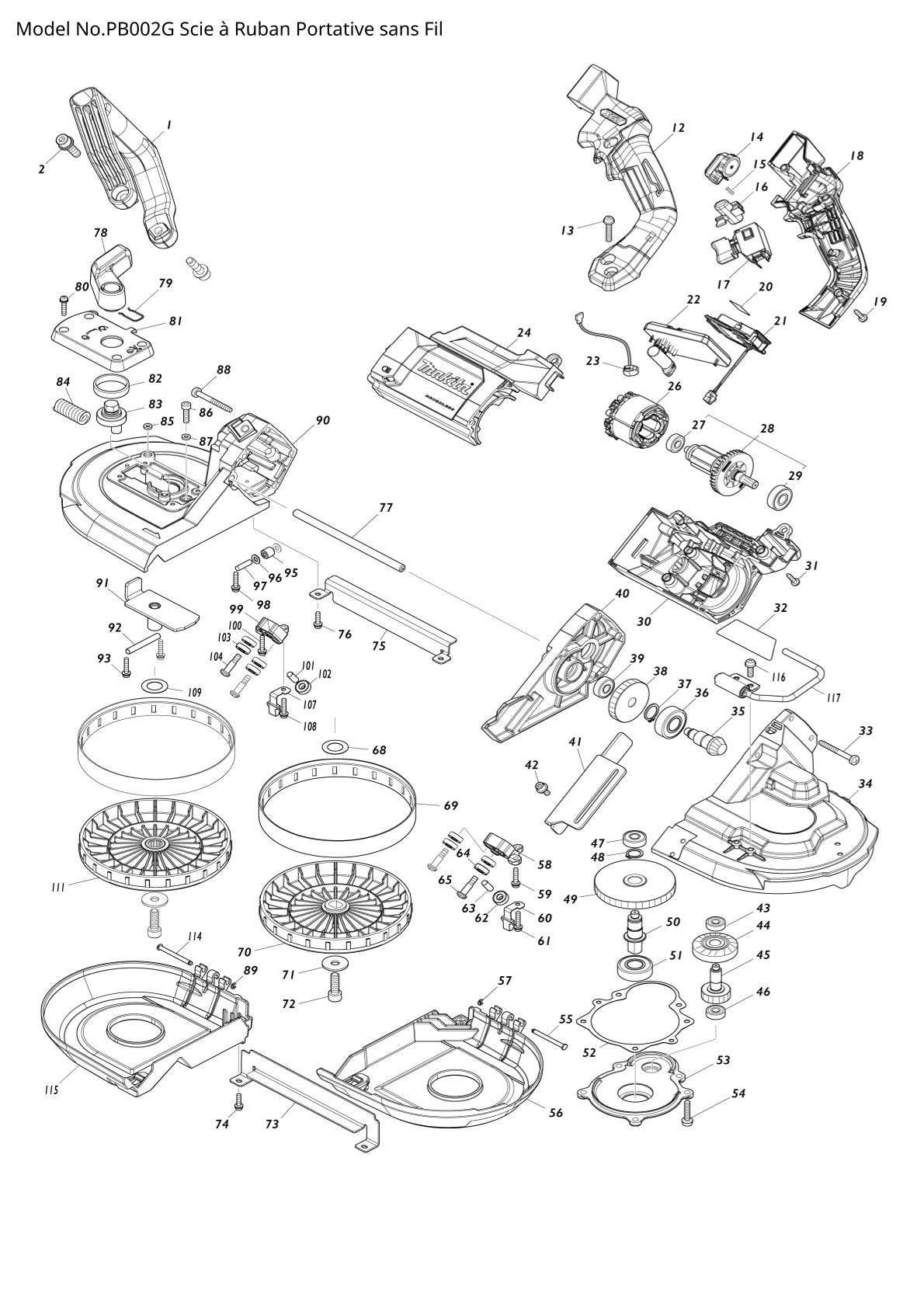 Pièces détachées souffleur sans fil Makita PB002G