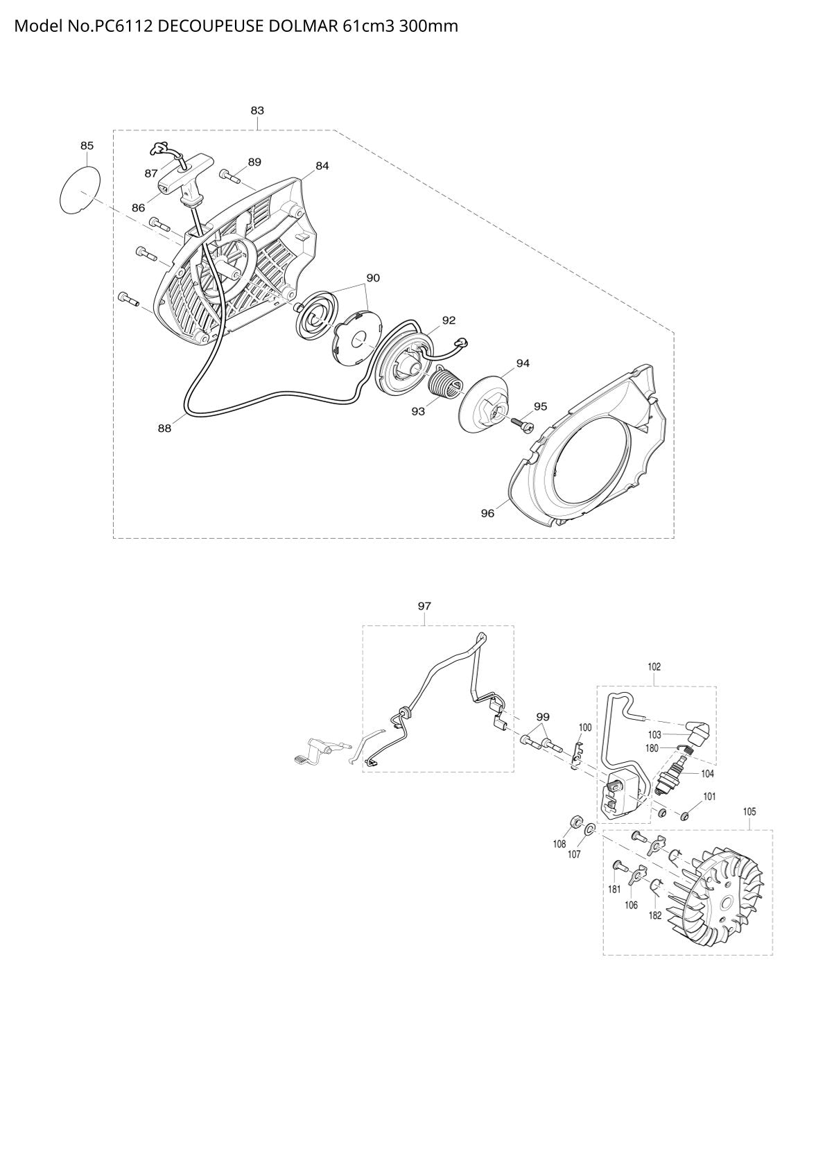 Pièces détachées découpeuse / surfaceuse béton Makita PC-6112
