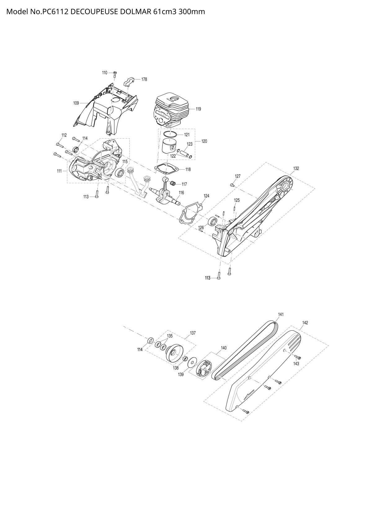 Pièces détachées découpeuse / surfaceuse béton Makita PC-6112