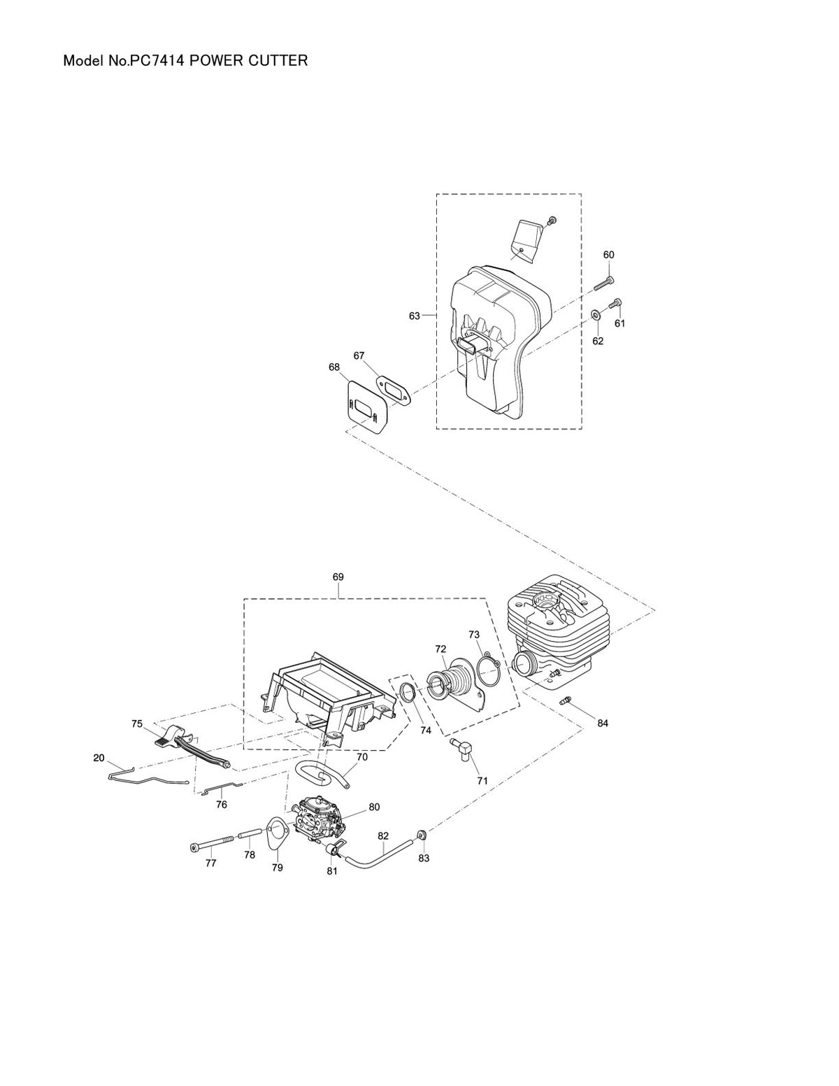 Pièces détachées découpeuse / surfaceuse béton Makita PC-7414