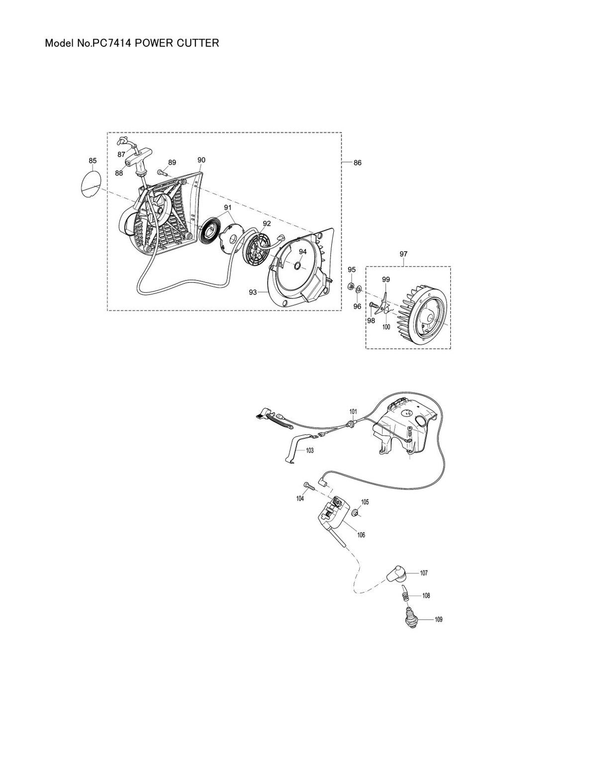 Pièces détachées découpeuse / surfaceuse béton Makita PC-7414
