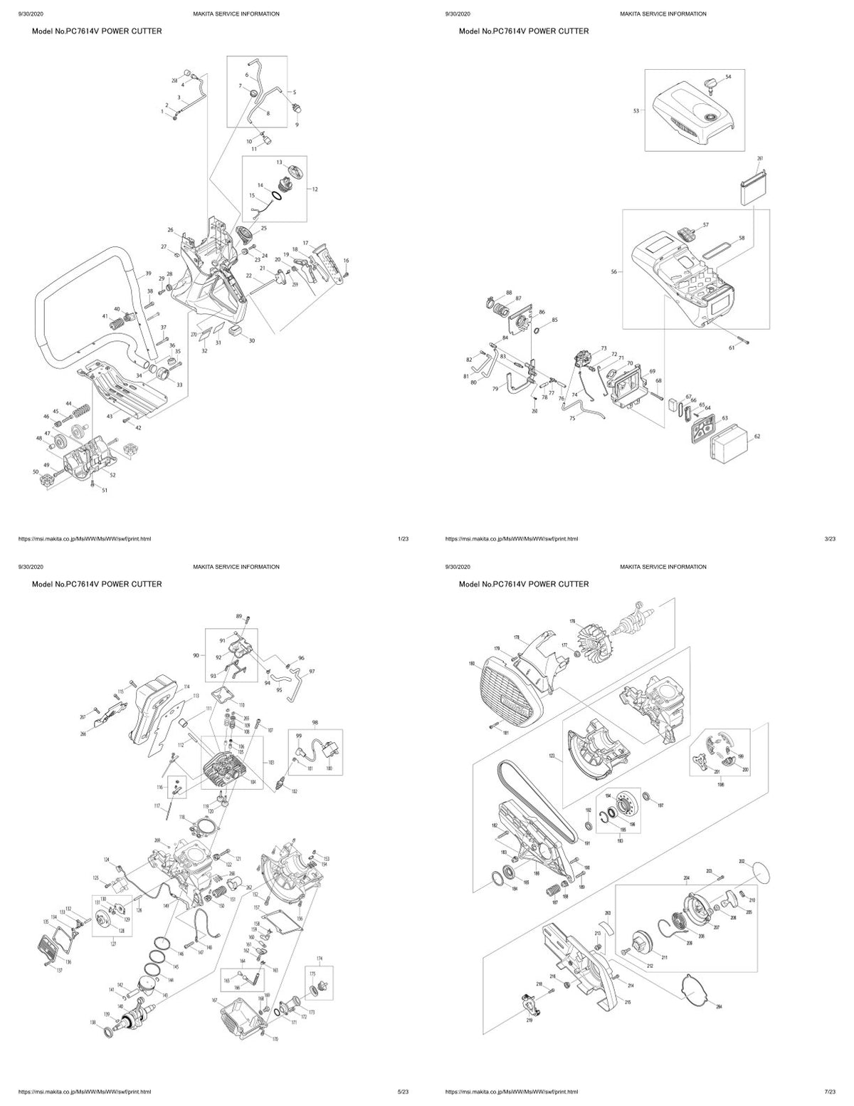 Pièces détachées découpeuse / surfaceuse béton Makita PC-7614V