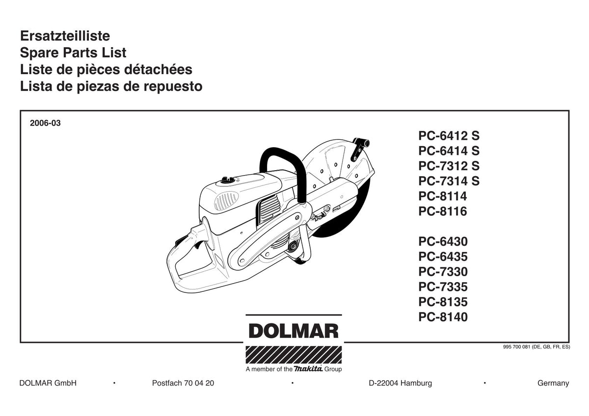 Pièces détachées découpeuse / surfaceuse béton Makita PC-8116