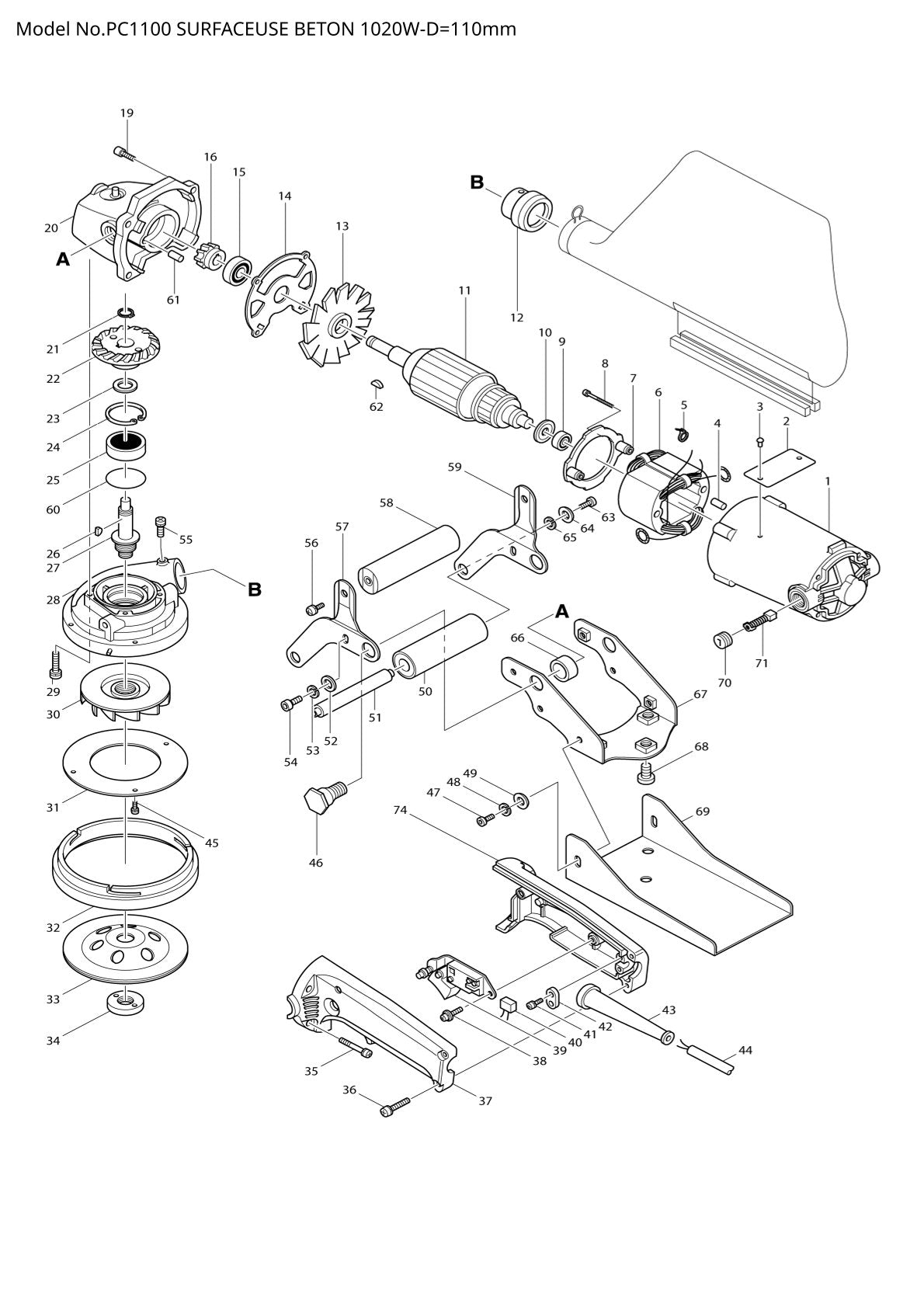 Pièces détachées découpeuse / surfaceuse béton Makita PC1100