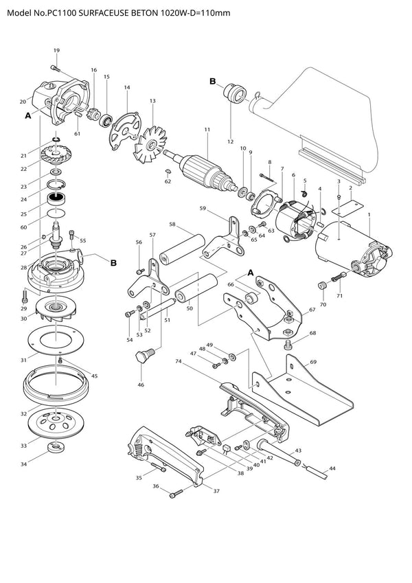 Pièces détachées découpeuse / surfaceuse béton Makita PC1100