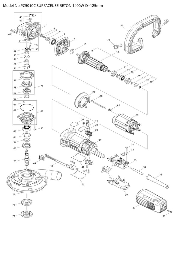 Pièces détachées découpeuse / surfaceuse béton Makita PC5010C
