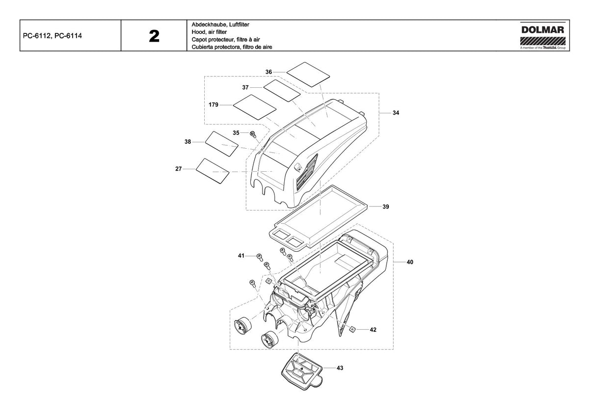Pièces détachées découpeuse / surfaceuse béton Makita PC6114