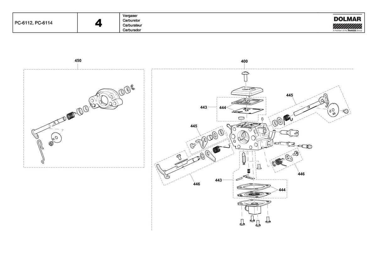 Pièces détachées découpeuse / surfaceuse béton Makita PC6114
