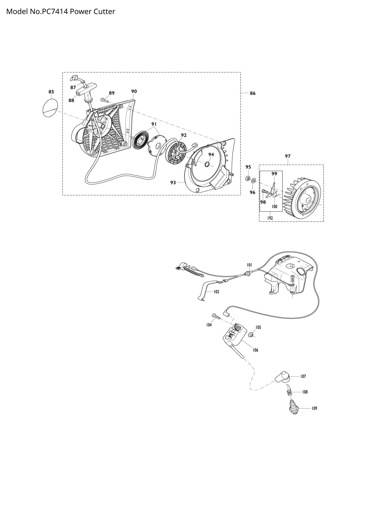 Pièces détachées découpeuse / surfaceuse béton Makita PC7414