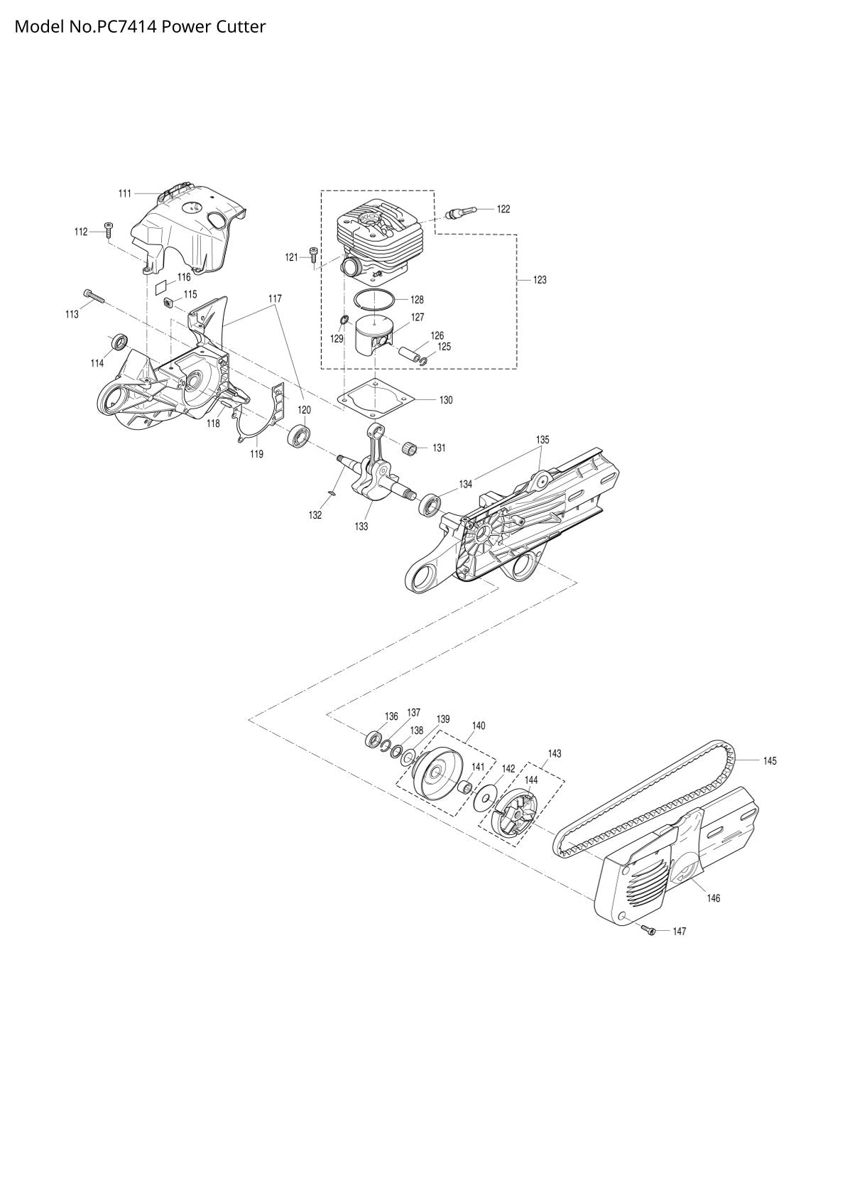Pièces détachées découpeuse / surfaceuse béton Makita PC7414
