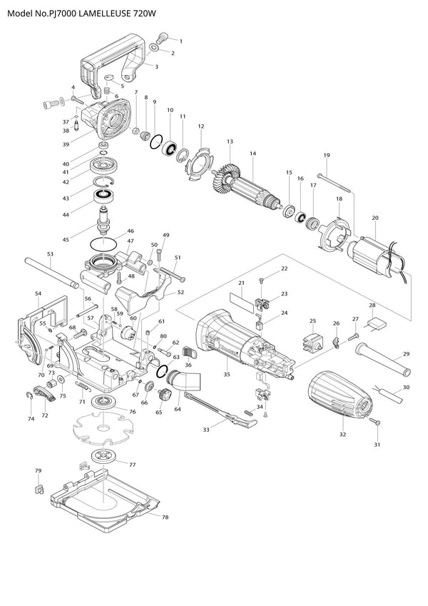 Pièces détachées fraiseuse à lamelles Makita PJ7000