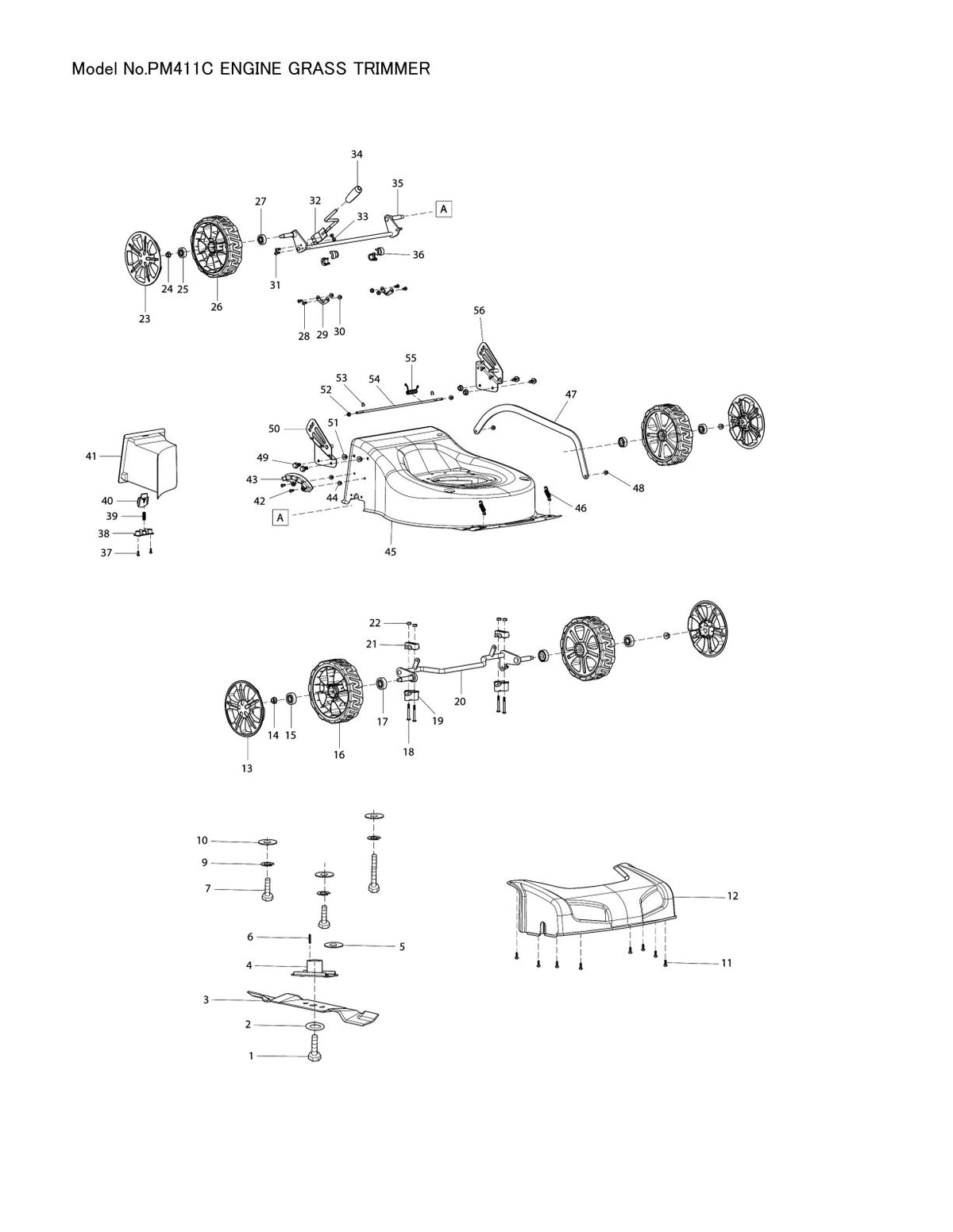 Pièces détachées tondeuse à gazon thermique Makita PM-411C