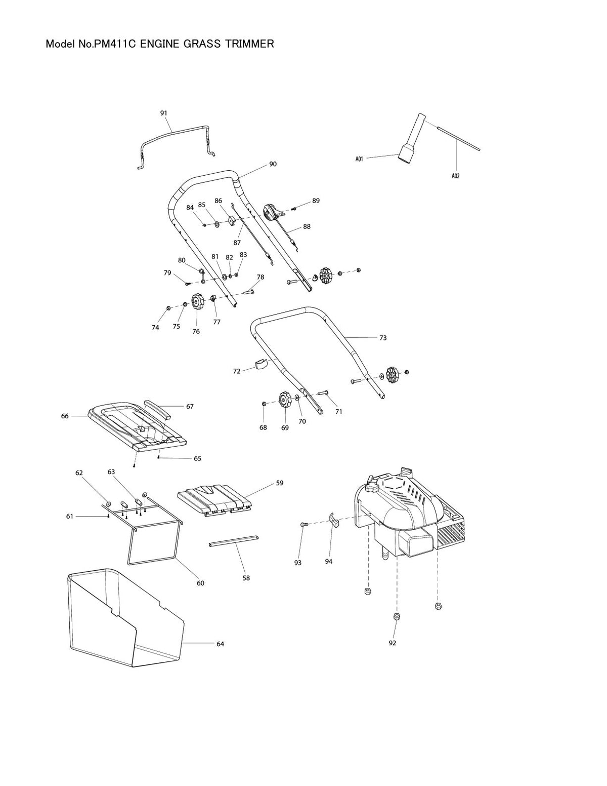 Pièces détachées tondeuse à gazon thermique Makita PM-411C