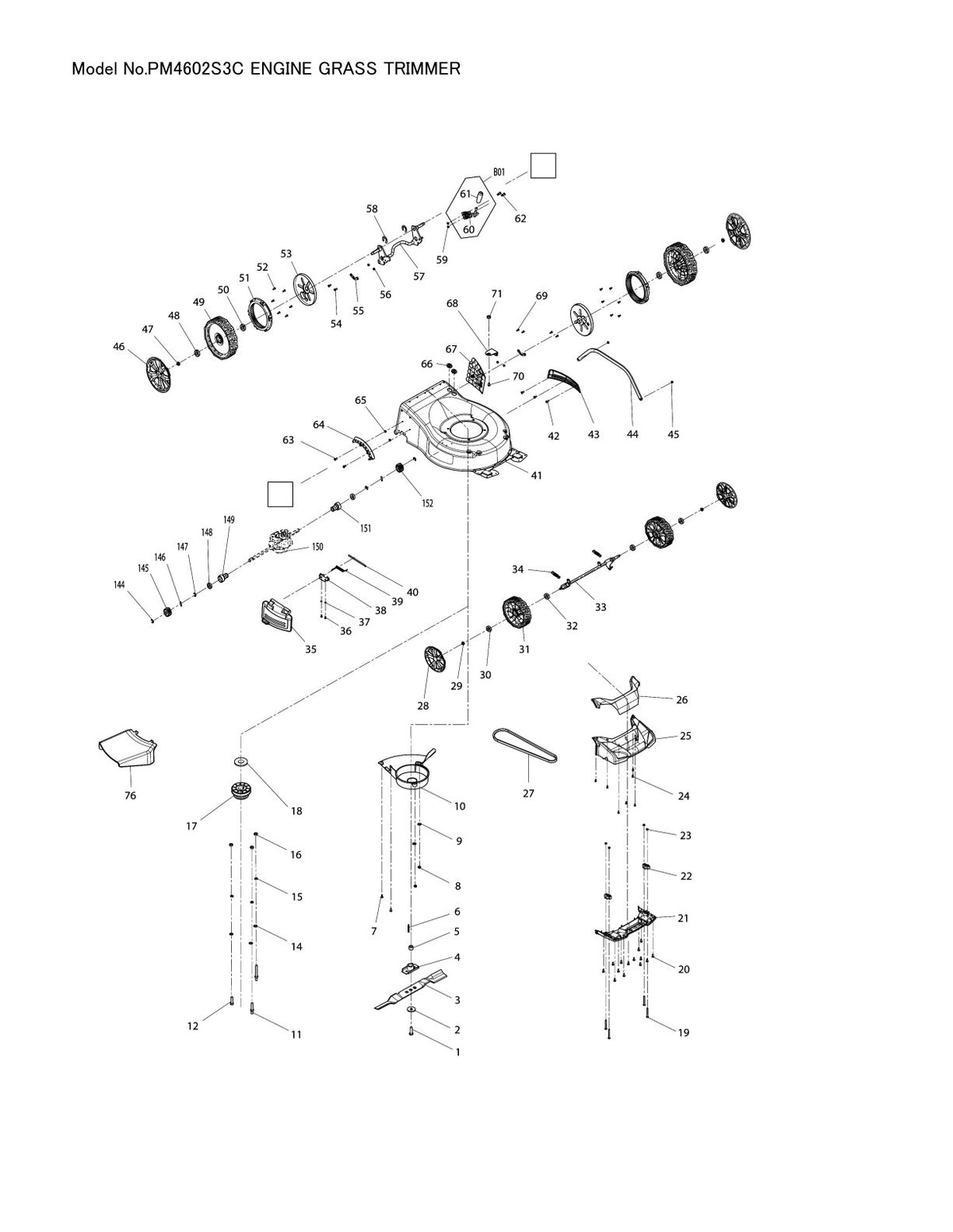 Pièces détachées tondeuse à gazon thermique Makita PM-4602S3C