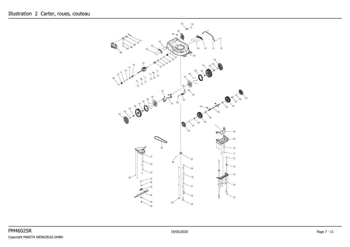 Pièces détachées tondeuse à gazon thermique Makita PM-4602SR