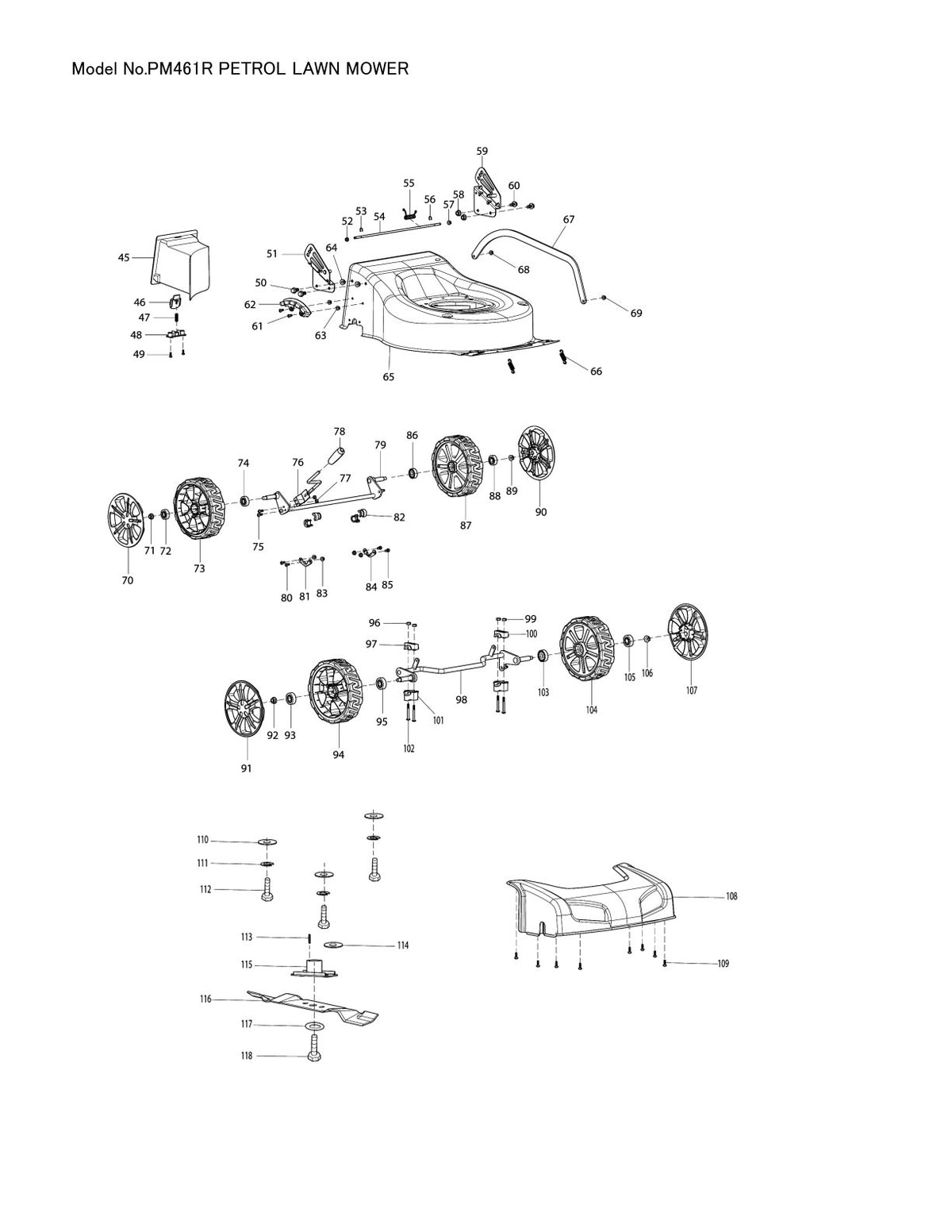 Pièces détachées tondeuse à gazon thermique Makita PM-461R