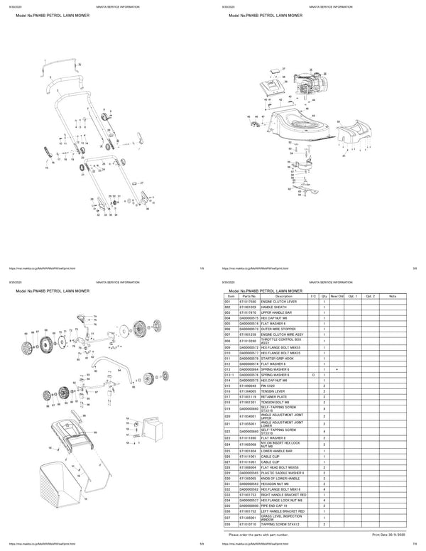 Pièces détachées tondeuse à gazon thermique Makita PM-46NBC