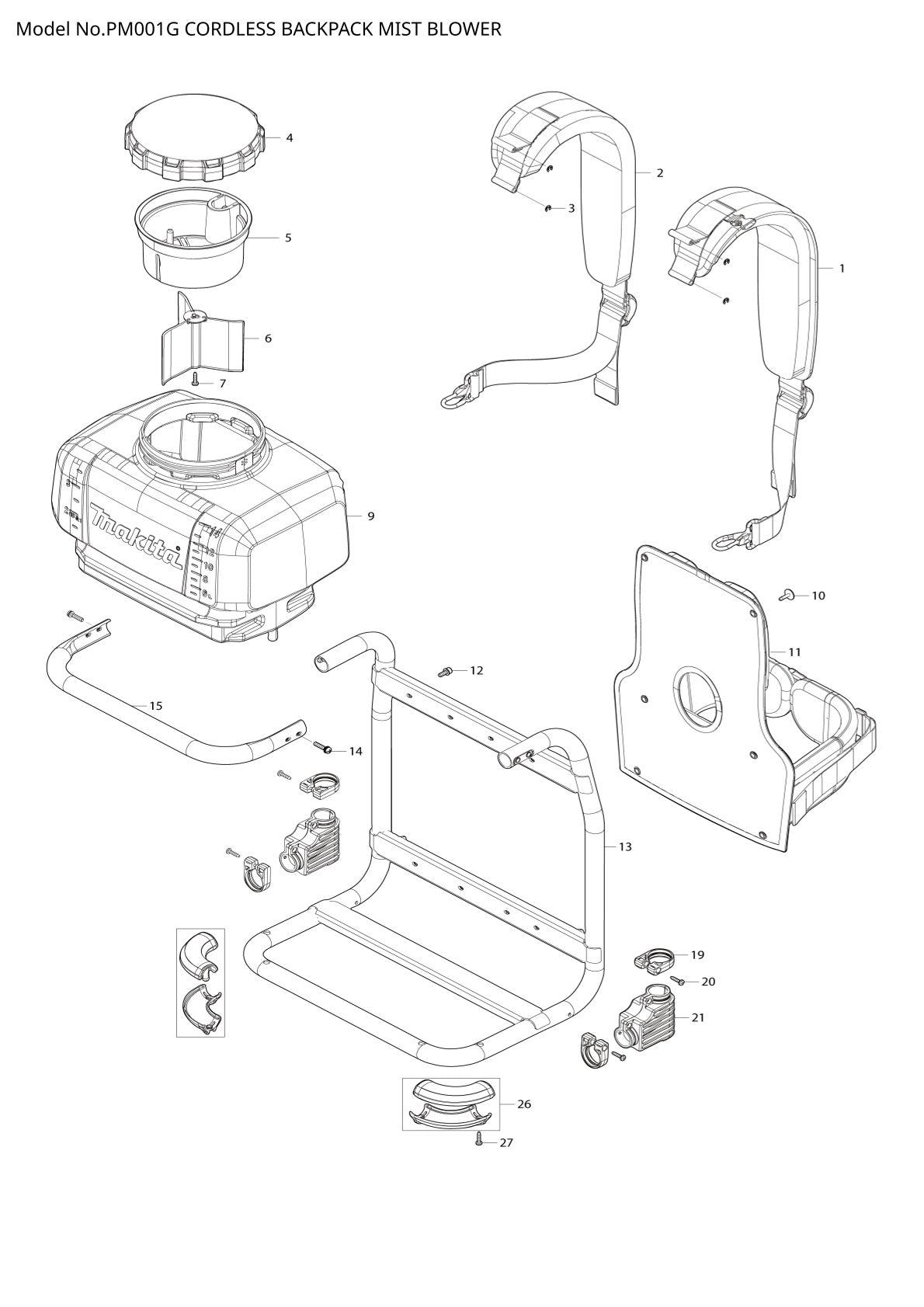 Pièces détachées tondeuse à gazon sans fil Makita PM001G