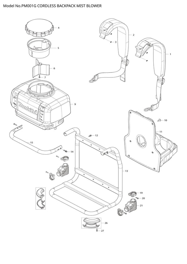 Pièces détachées tondeuse à gazon sans fil Makita PM001G