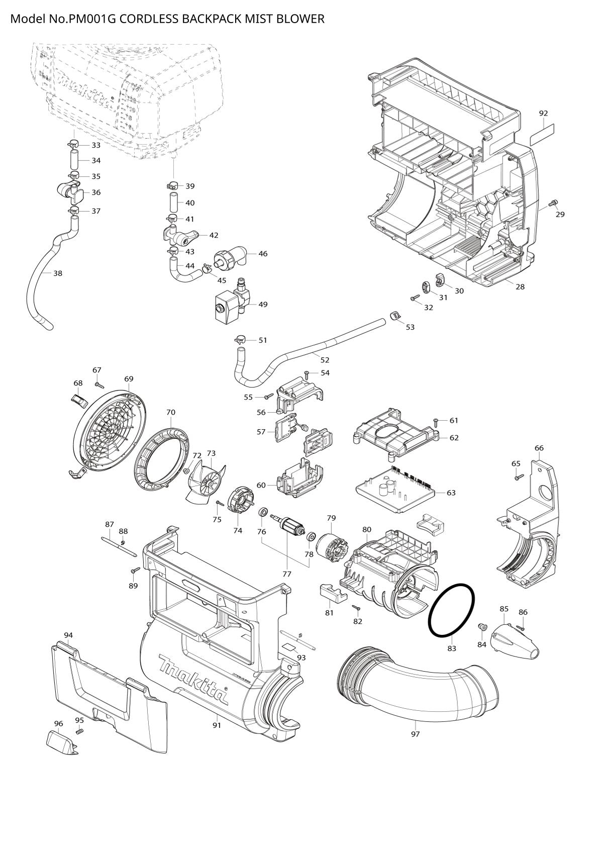 Pièces détachées tondeuse à gazon sans fil Makita PM001G