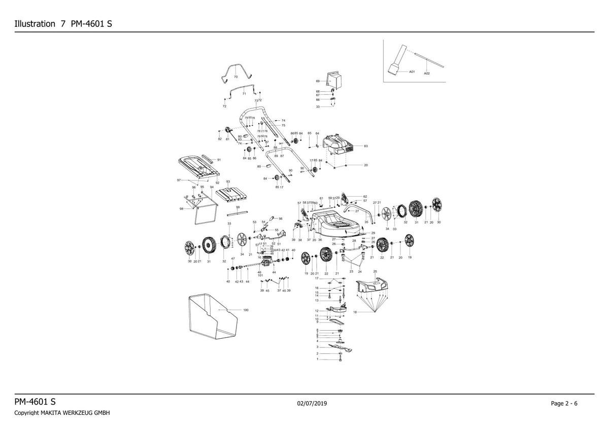 Pièces détachées tondeuse à gazon thermique Makita PM4601S