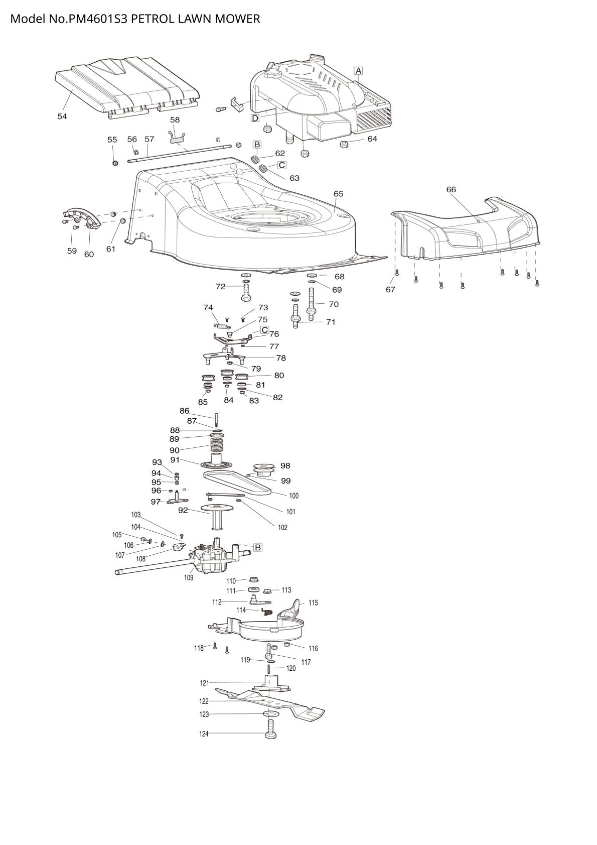 Pièces détachées tondeuse à gazon thermique Makita PM4601S3