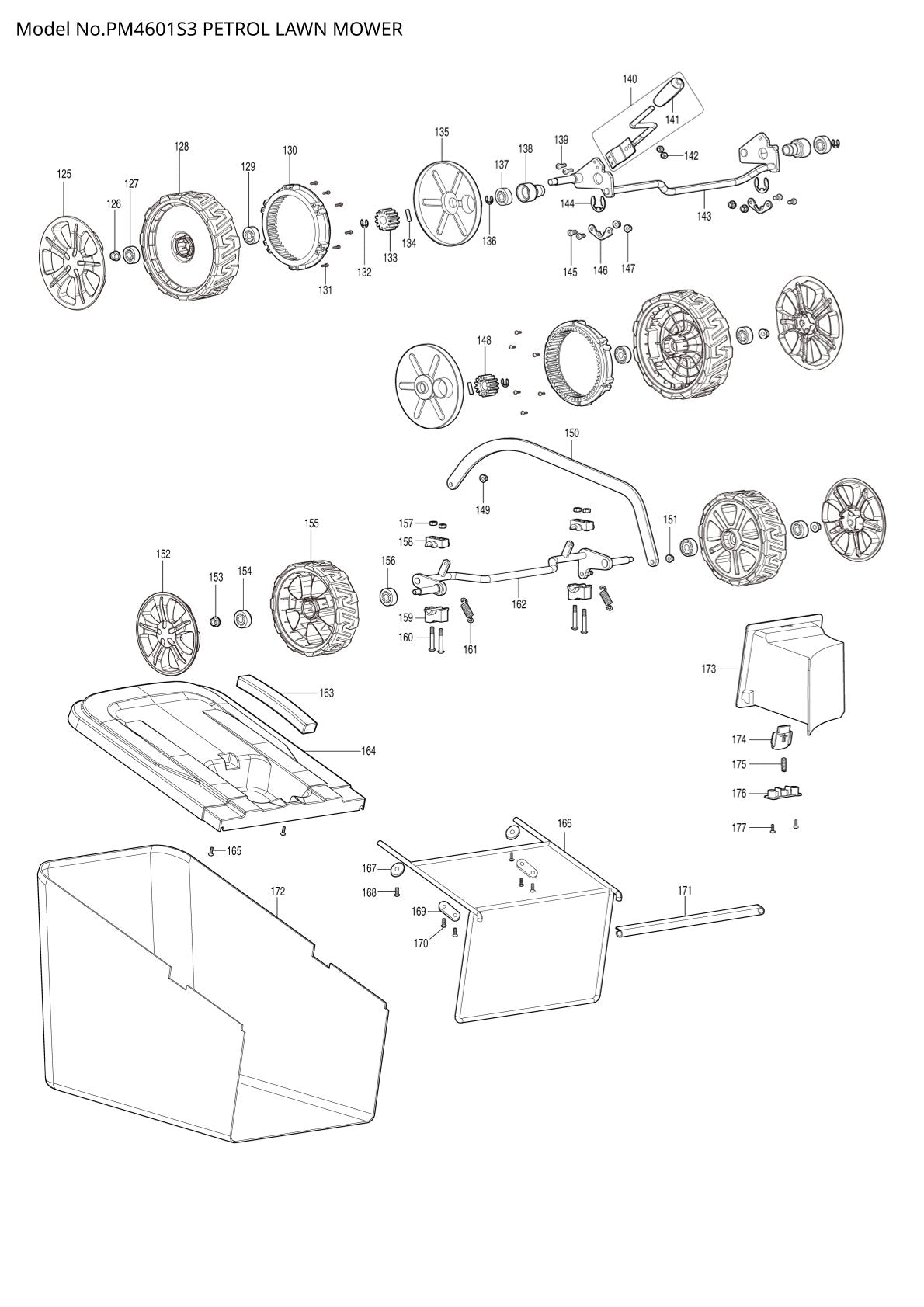 Pièces détachées tondeuse à gazon thermique Makita PM4601S3