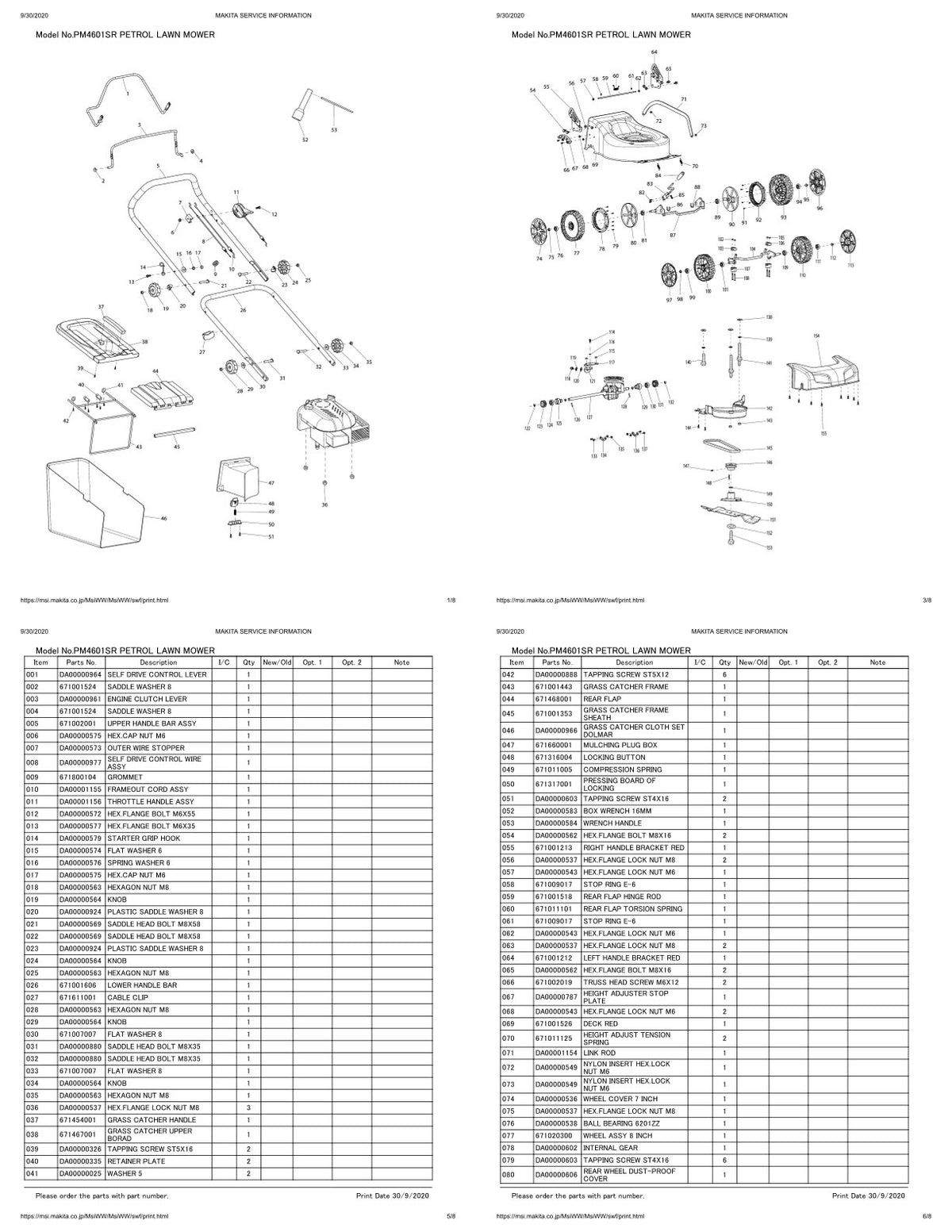 Pièces détachées tondeuse à gazon thermique Makita PM4601SR