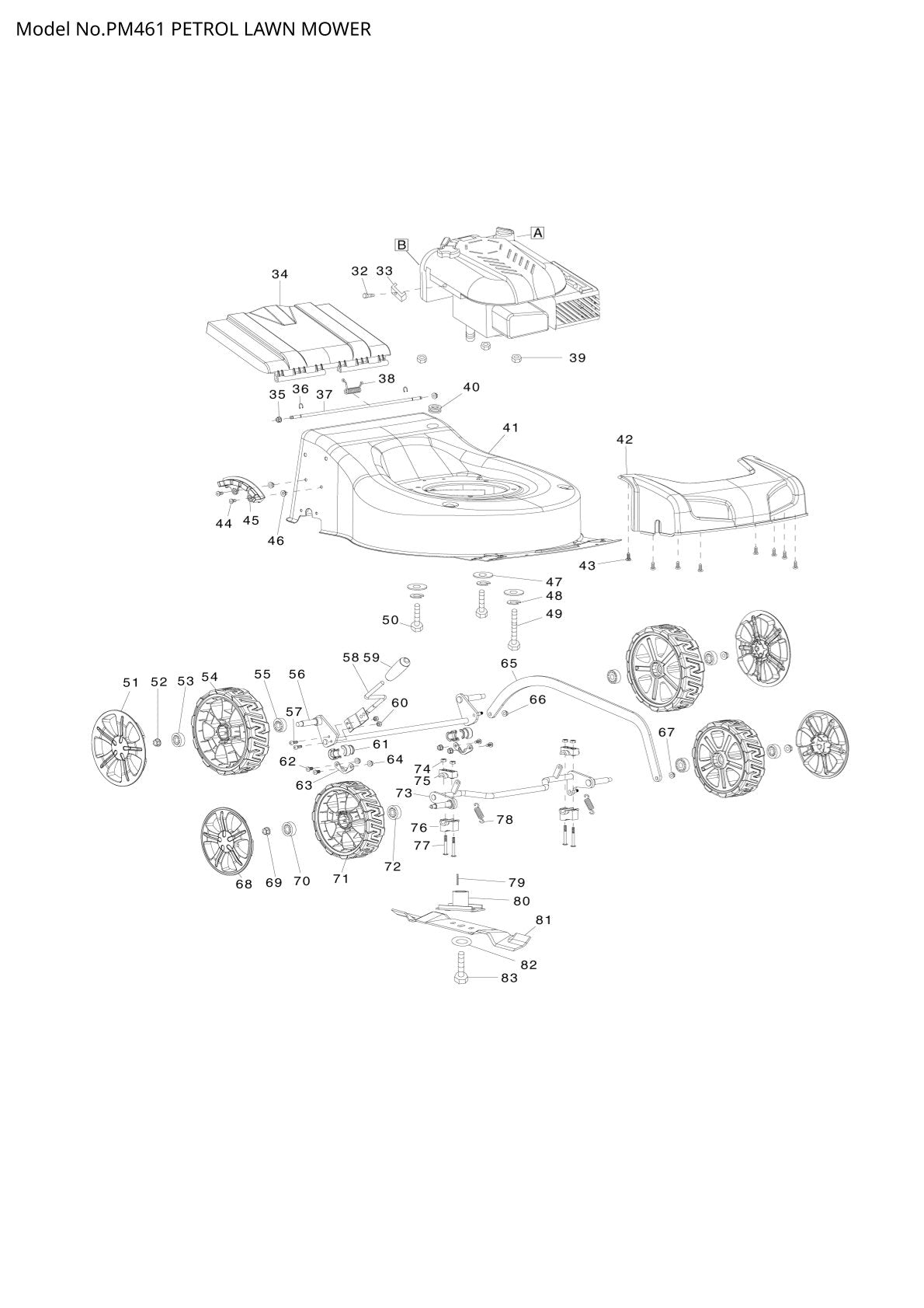 Pièces détachées tondeuse à gazon thermique Makita PM461