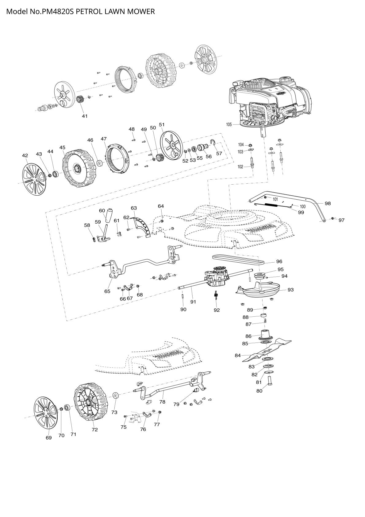 Pièces détachées tondeuse à gazon thermique Makita PM4820S