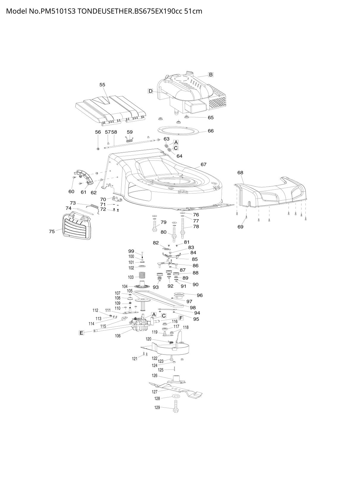 Pièces détachées tondeuse à gazon thermique Makita PM5101S3