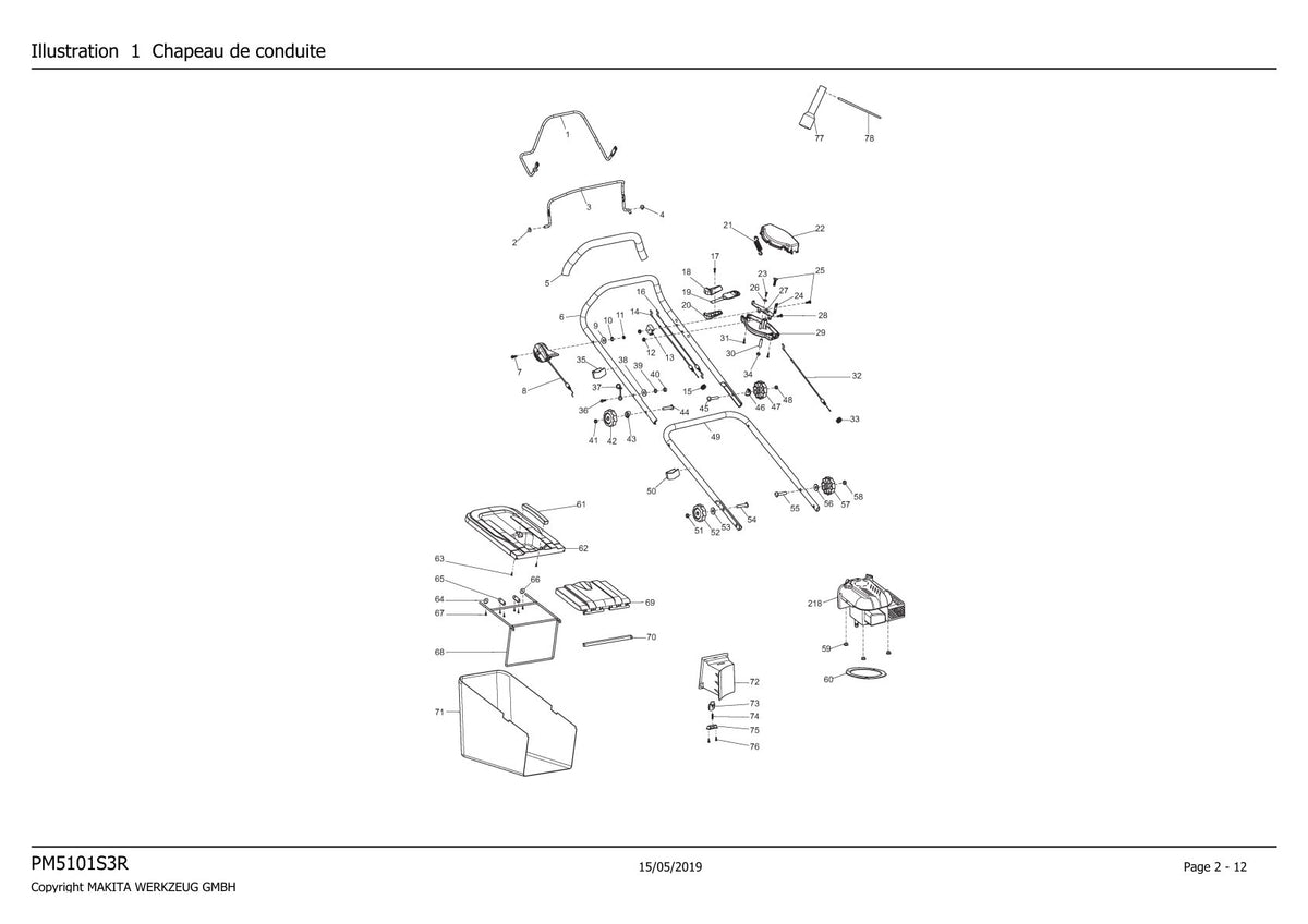 Pièces détachées tondeuse à gazon thermique Makita PM5101S3R