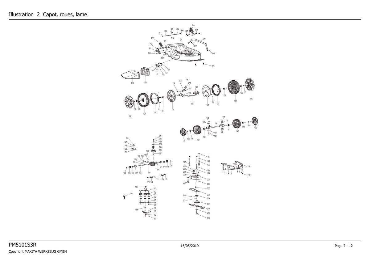 Pièces détachées tondeuse à gazon thermique Makita PM5101S3R