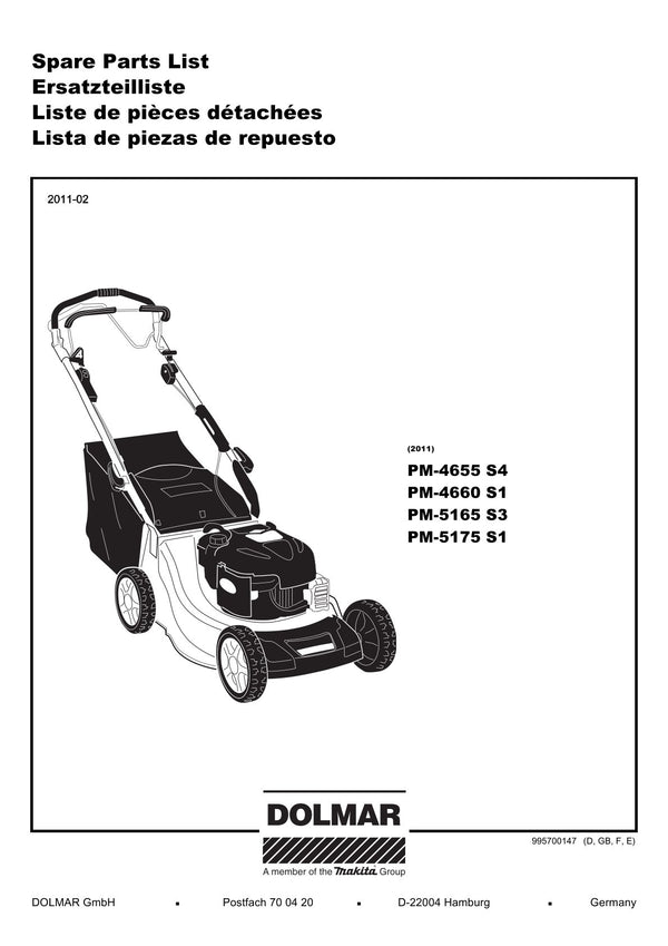 Pièces détachées tondeuse à gazon thermique Makita PM5165S3