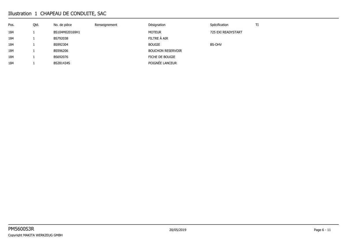 Pièces détachées tondeuse à gazon thermique Makita PM5600S3R