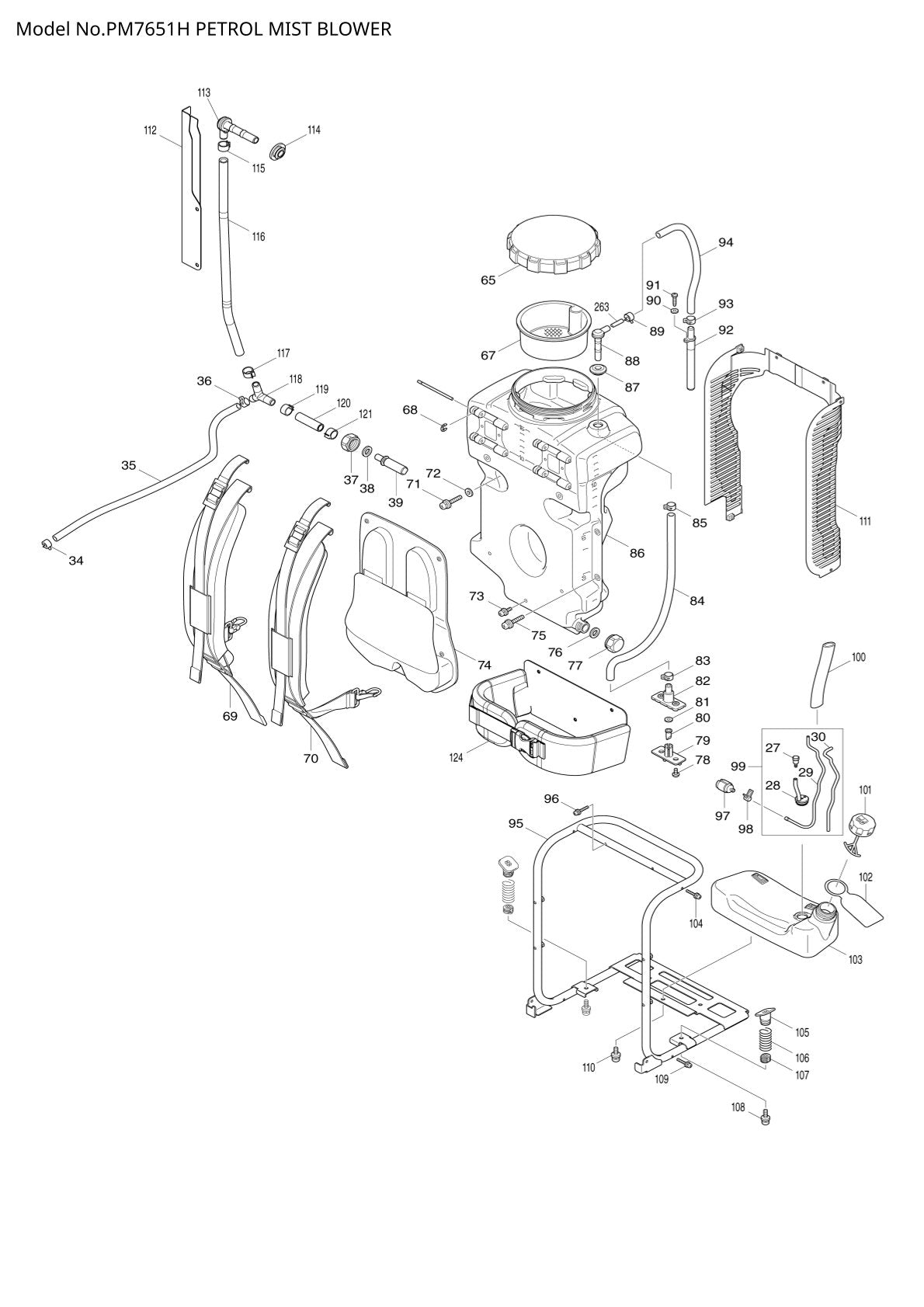 Pièces détachées tondeuse à gazon thermique Makita PM7651H
