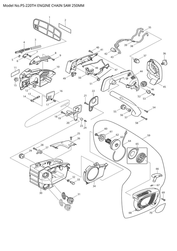 Pièces détachées tronçonneuse thermique Makita PS-220TH