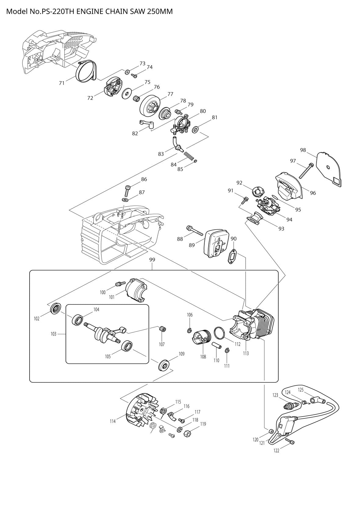 Pièces détachées tronçonneuse thermique Makita PS-220TH