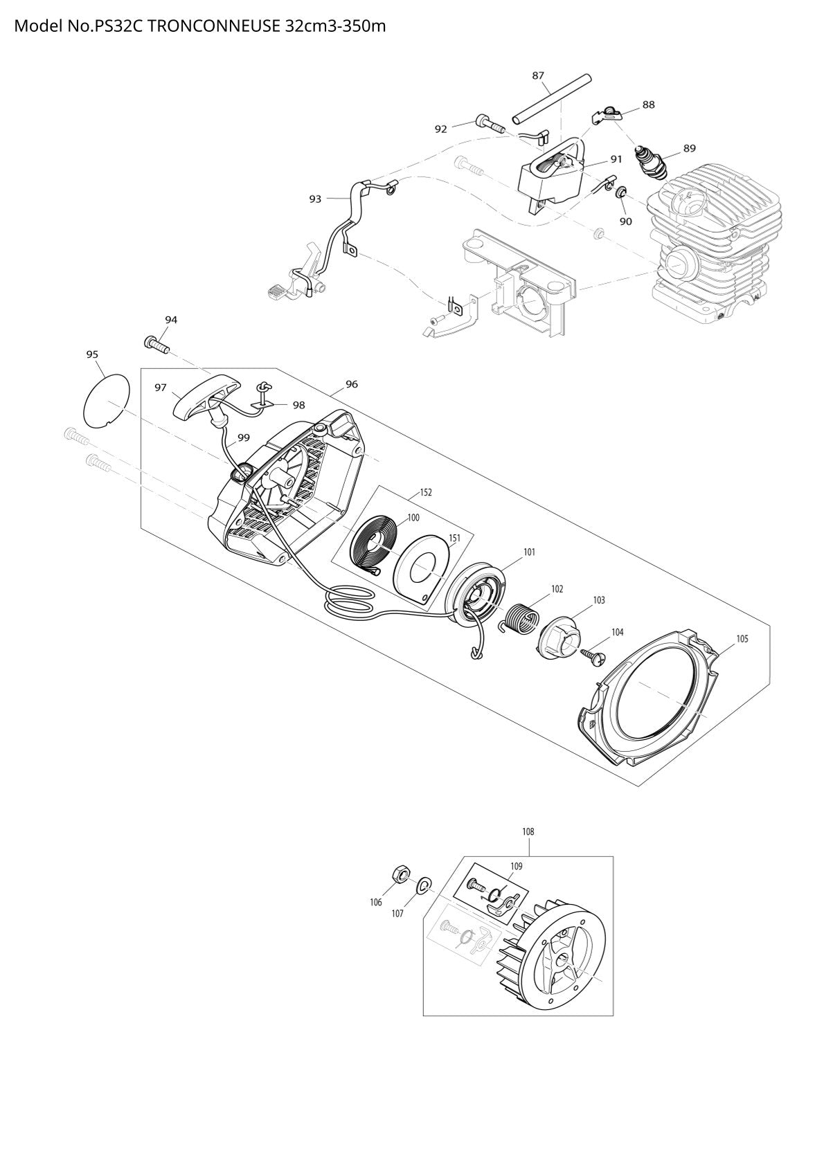 Pièces détachées tronçonneuse thermique Makita PS-32C