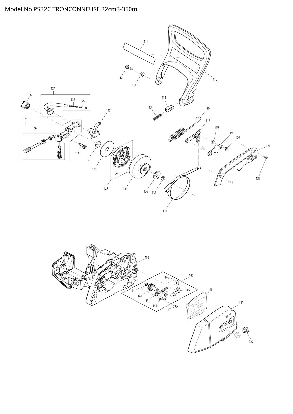 Pièces détachées tronçonneuse thermique Makita PS-32C