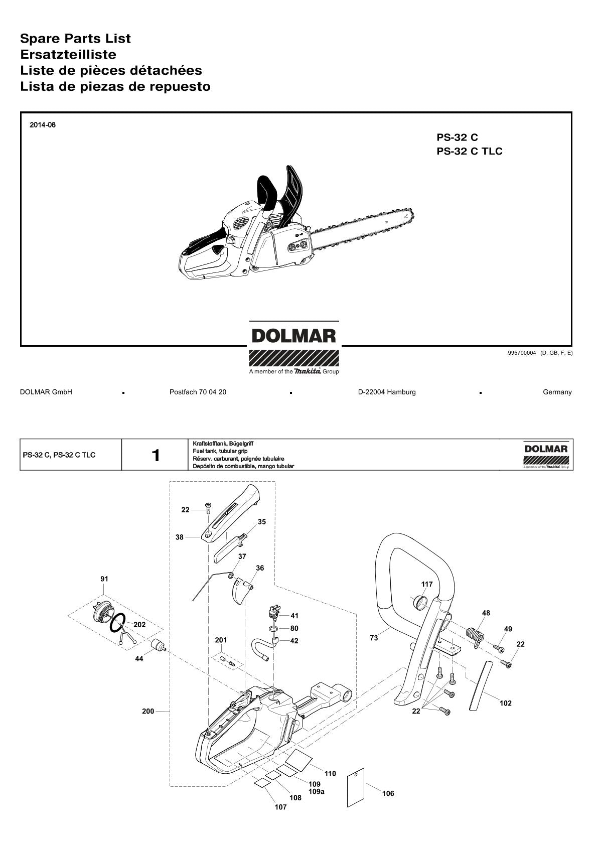 Pièces détachées tronçonneuse thermique Makita PS-32CTLC