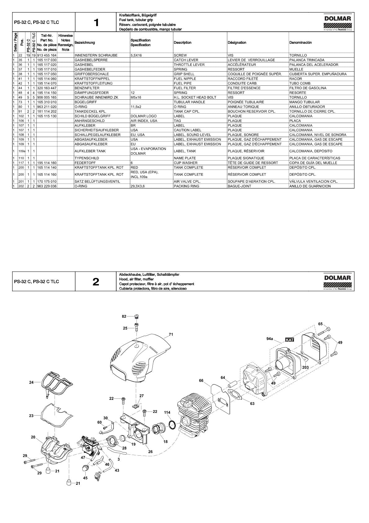 Pièces détachées tronçonneuse thermique Makita PS-32CTLC