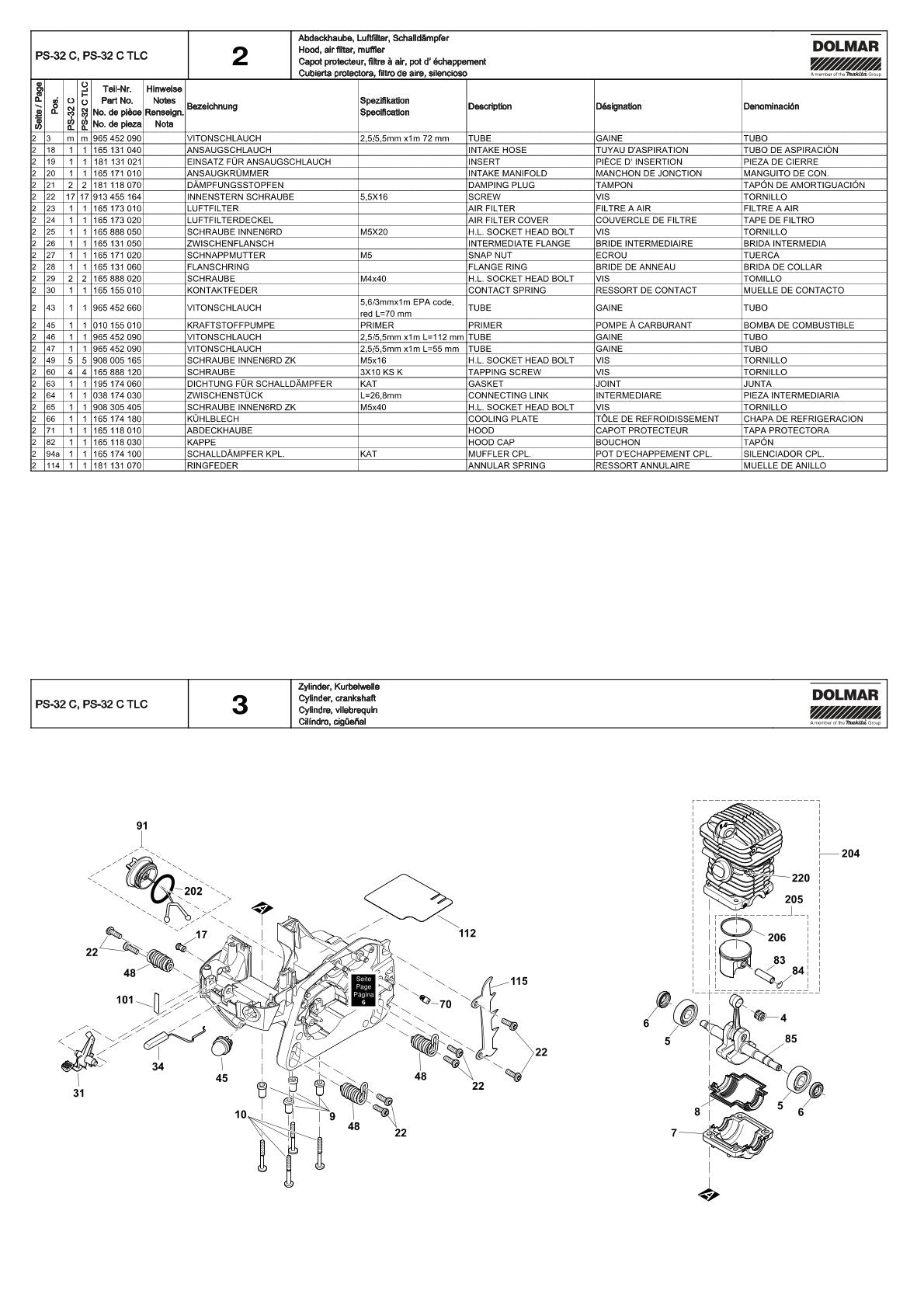 Pièces détachées tronçonneuse thermique Makita PS-32CTLC