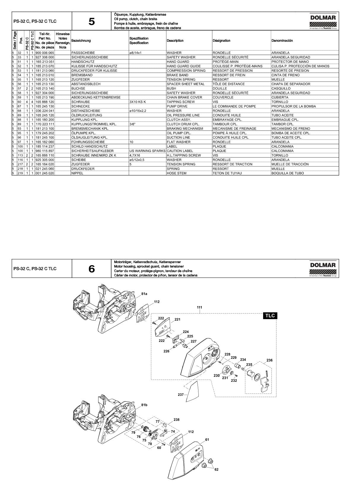 Pièces détachées tronçonneuse thermique Makita PS-32CTLC