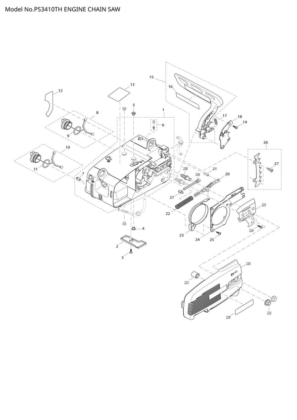Pièces détachées tronçonneuse thermique Makita PS-3410TH