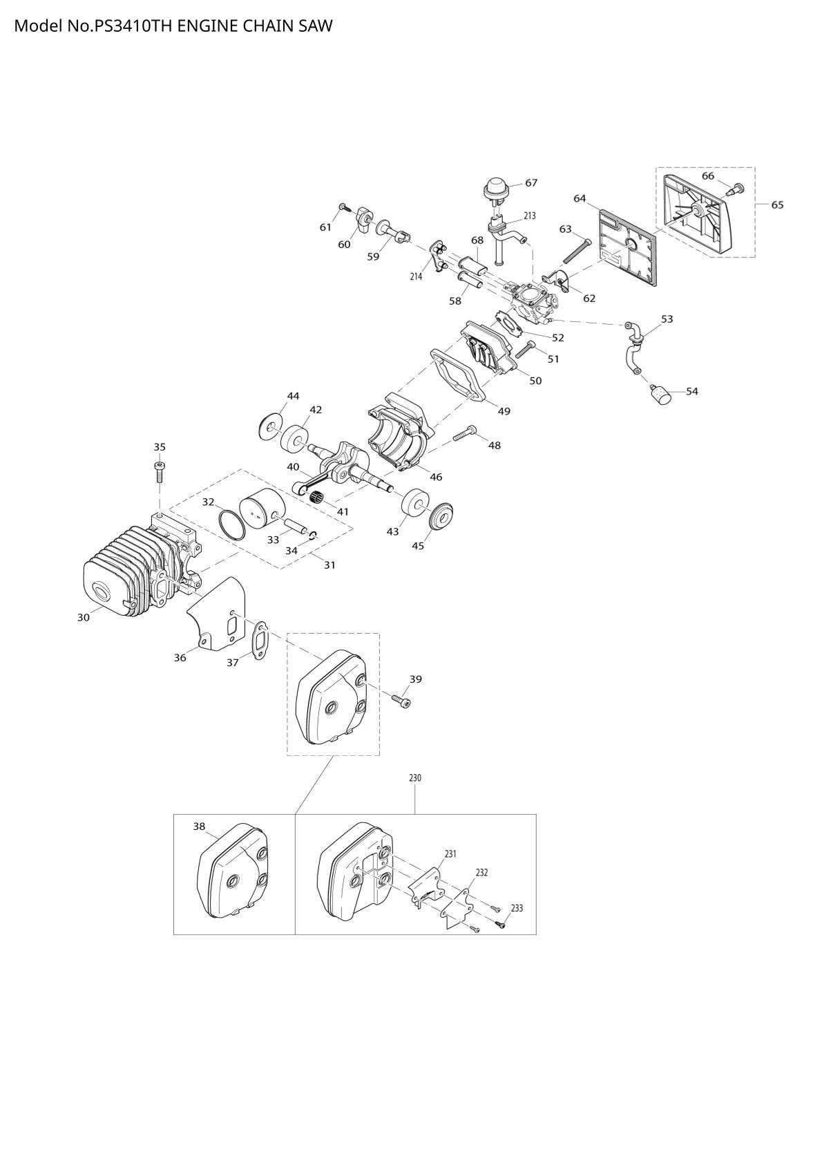 Pièces détachées tronçonneuse thermique Makita PS-3410TH