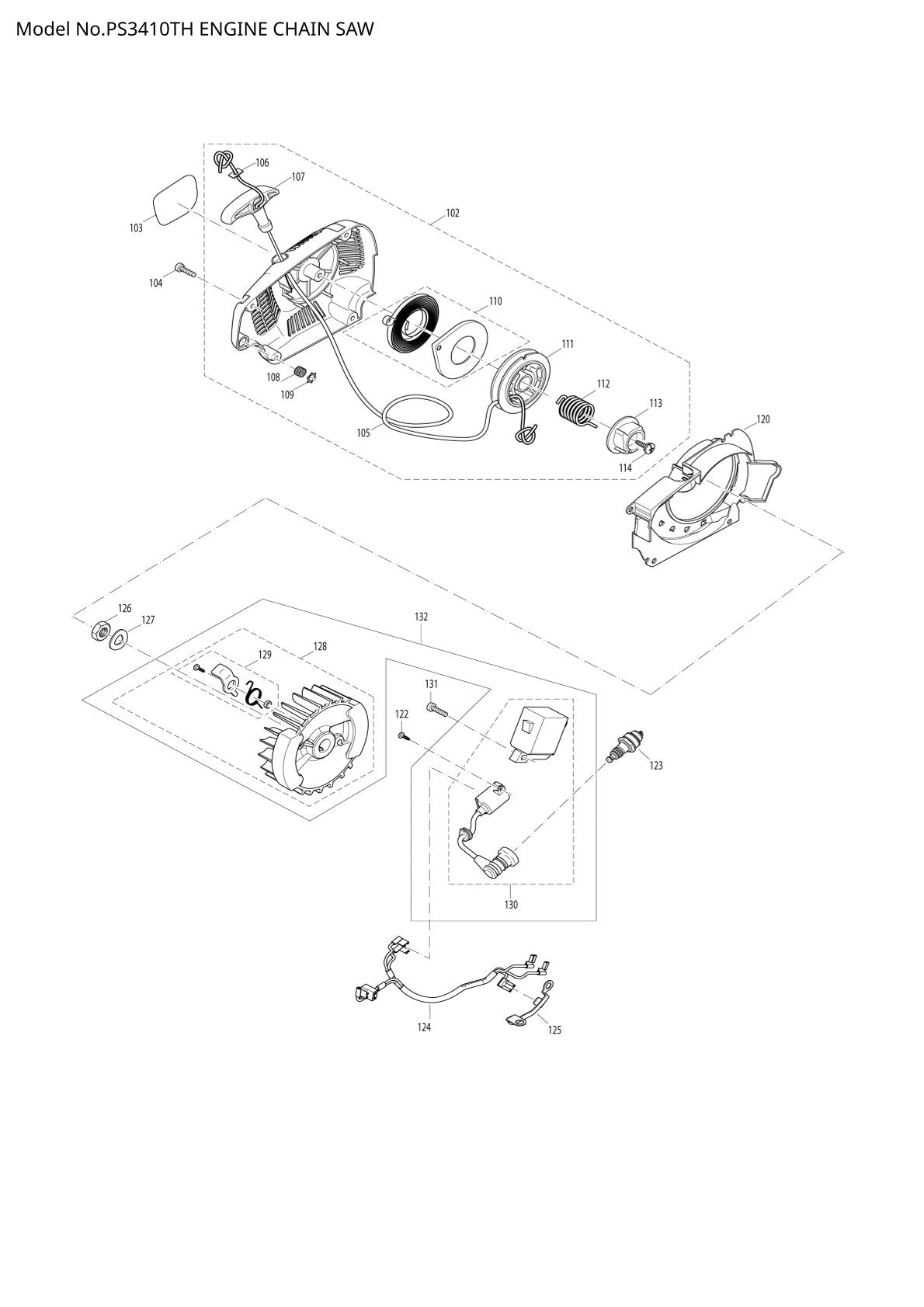 Pièces détachées tronçonneuse thermique Makita PS-3410TH