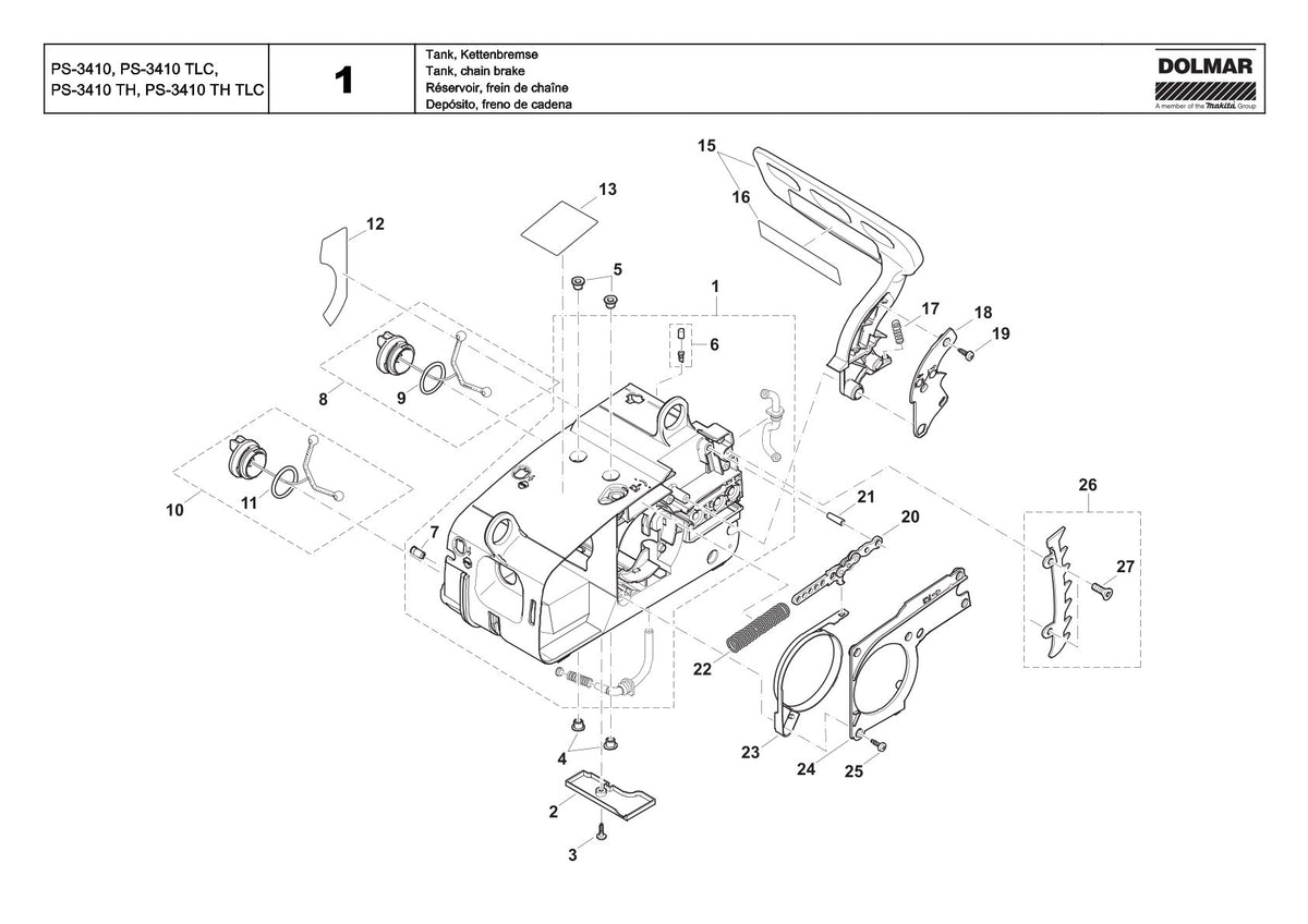 Pièces détachées tronçonneuse thermique Makita PS-3410THTLC