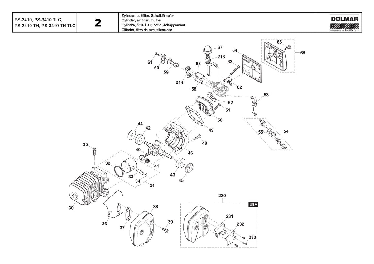 Pièces détachées tronçonneuse thermique Makita PS-3410THTLC