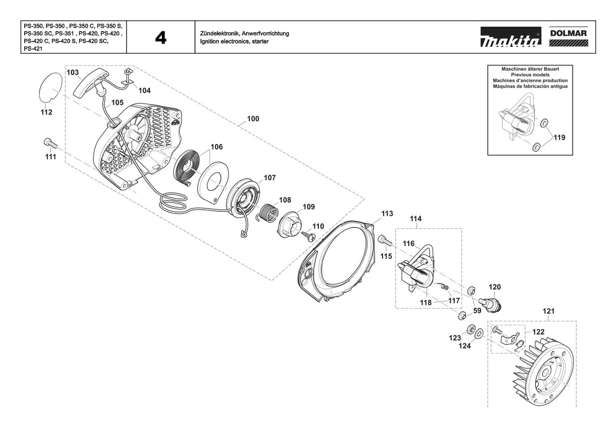 Pièces détachées tronçonneuse thermique Makita PS-350C